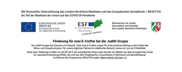 Ein Dokument, das die Förderung von zwei E-Craftern durch die Judith Gruppe zur Unterstützung von E-Mobilität beschreibt.